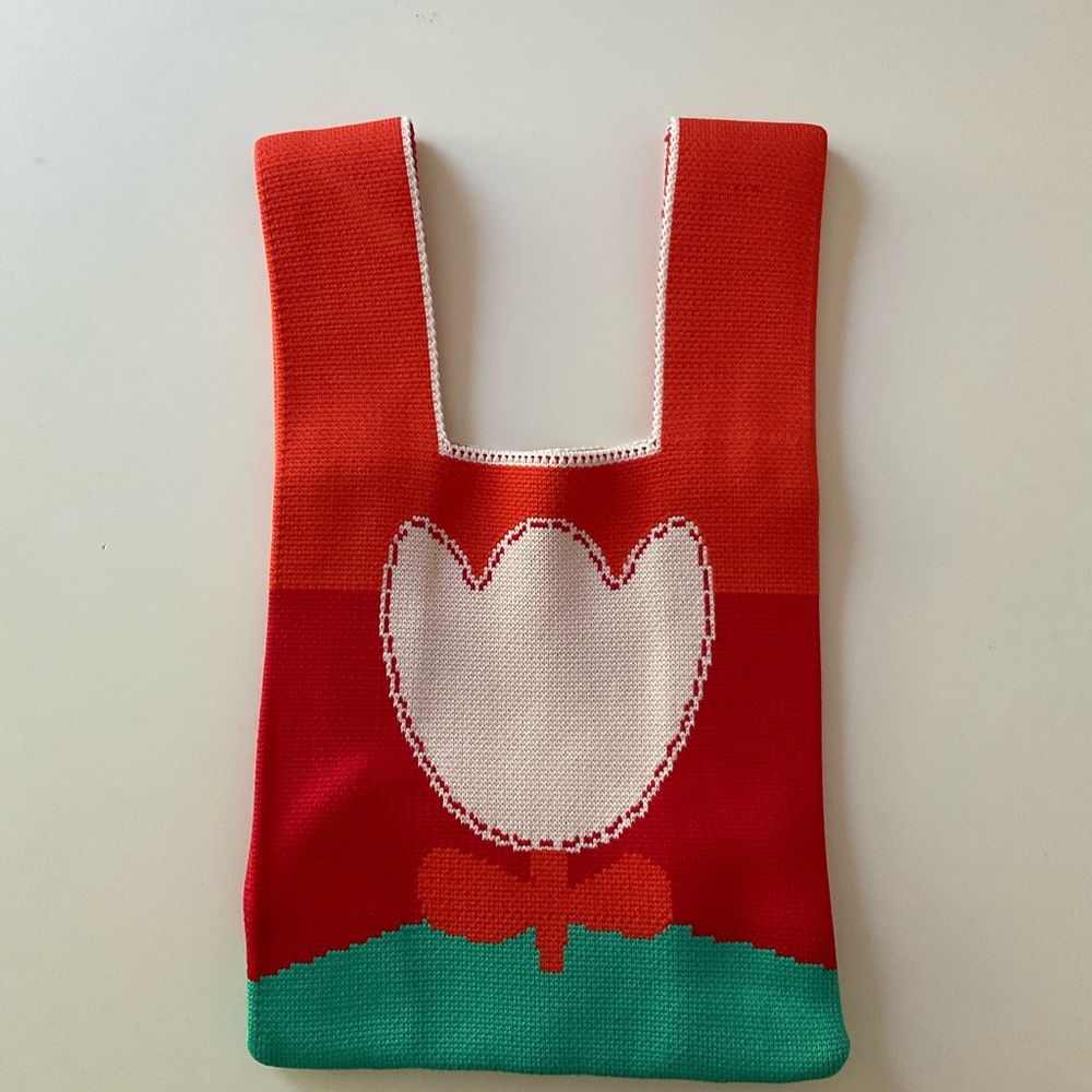 NEW Knit Woven Stretchy Fabric Bag Small Purse Handles Wrist Loop Tulip